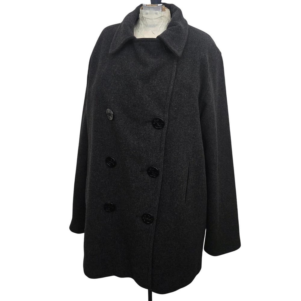 Vintage J. Percy Peacoat Womens M 100% Merino Wool Gray Double Breasted Made USA